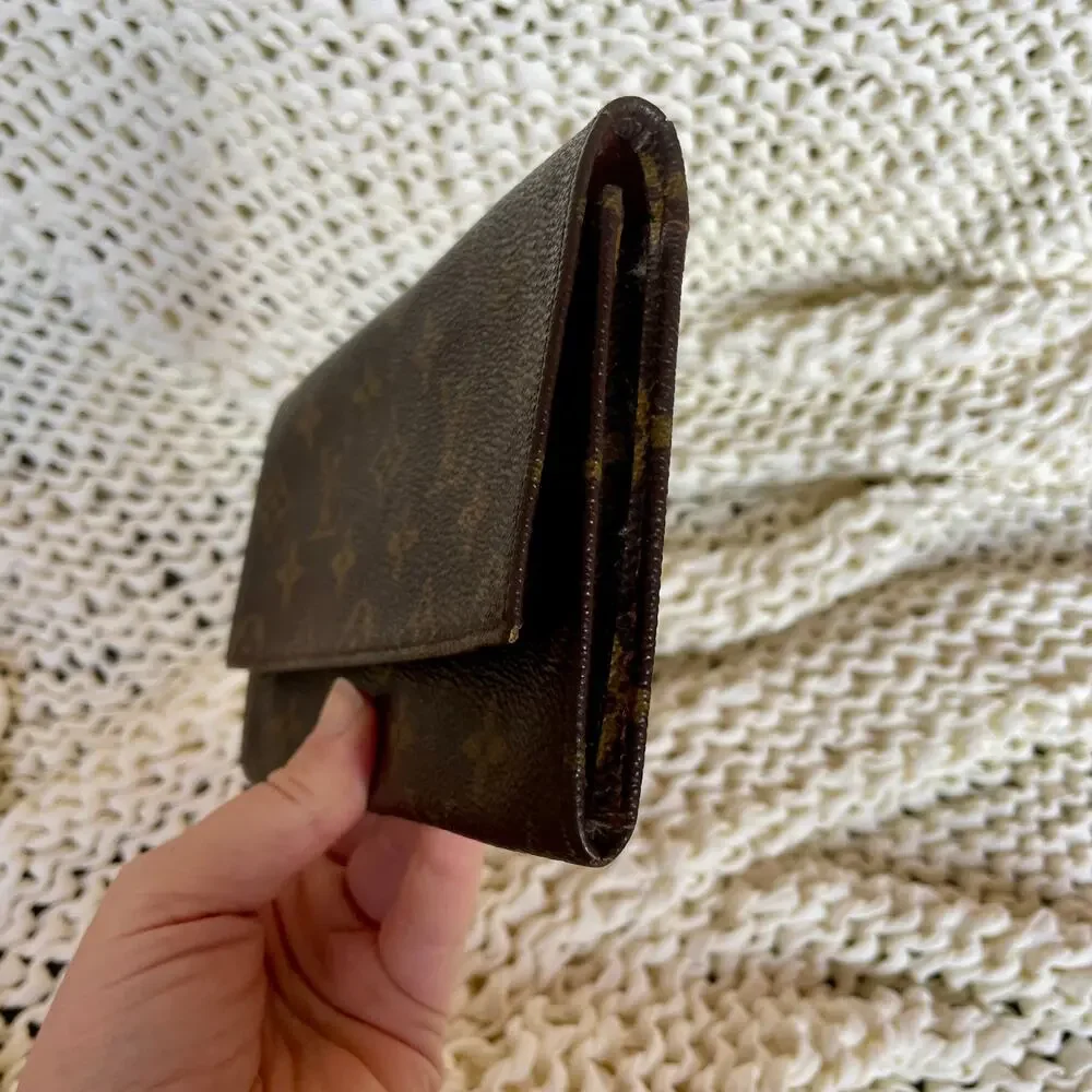 Louis Vuitton Monogram Long Wallet Clutch Small Bag Bifold Brown Coated Canvas